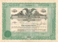 Peoples State Bank of Bessemer - 1925 dated Banking Stock Certificate - Bessemer, Michigan